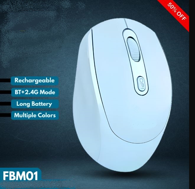 【Premium】 Rechargeable Dual Mode Wireless Mouse (Bluetooth + 2.4G) for Laptop, PC, Ma.cBook, Smart TV Gaming & Office ~ Ergonomic Lightweight Design Mice with Silent Click Buttons & 1600 DPI Control