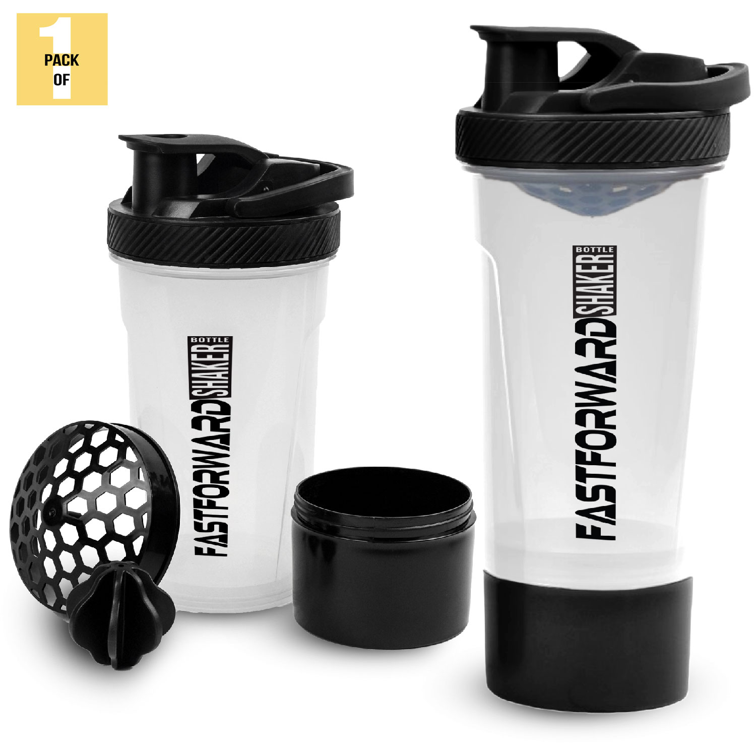 Shaker Bottle - 24 Ounce Protein Shaker Plastic Bottle for Pre & Post workout with Twist and Lock Protein Box Storage