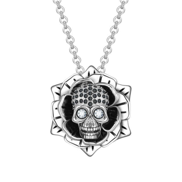 Punk Skull Rose Zircon Crystals Pendant 