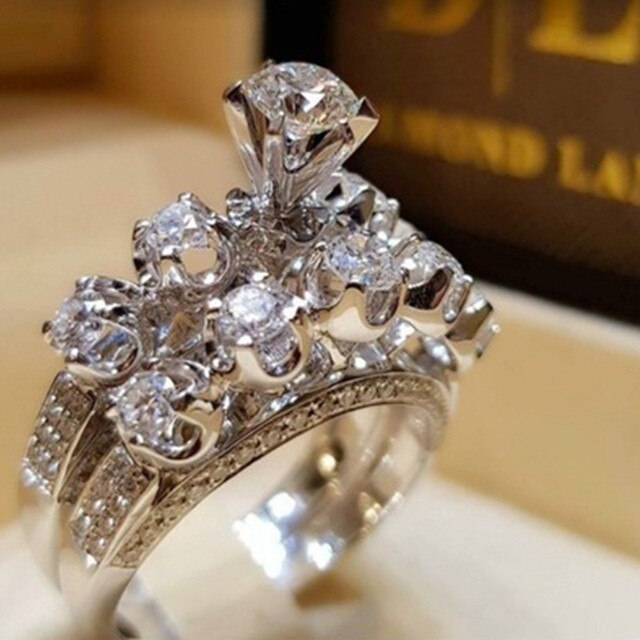 Classic 2 PCS/SET Cute White Round Ring Set For Women Engagement Ring Bridal Wedding Jewelry Art-WR017