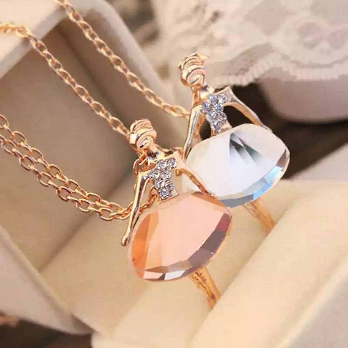Ballerina Shiny Girl Big Pendant Long Chain Necklace For Girls