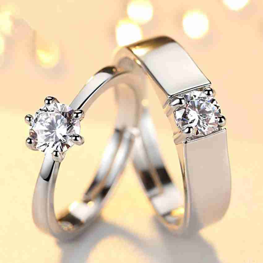 Luxury AAA Zircon Couple Paired Rings For Women Men Proposal Promise Adjustable Geometric Wedding Rings Anniversary Jewelry Gift