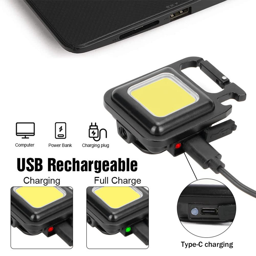COB Small Flashlight, Keychain Work Light, USB Rechargeable, Mini LED Handheld t, 3 Light Modes Portable Pocket Light for Gift, Camping Emergency Fishing, Aluminum.Random color