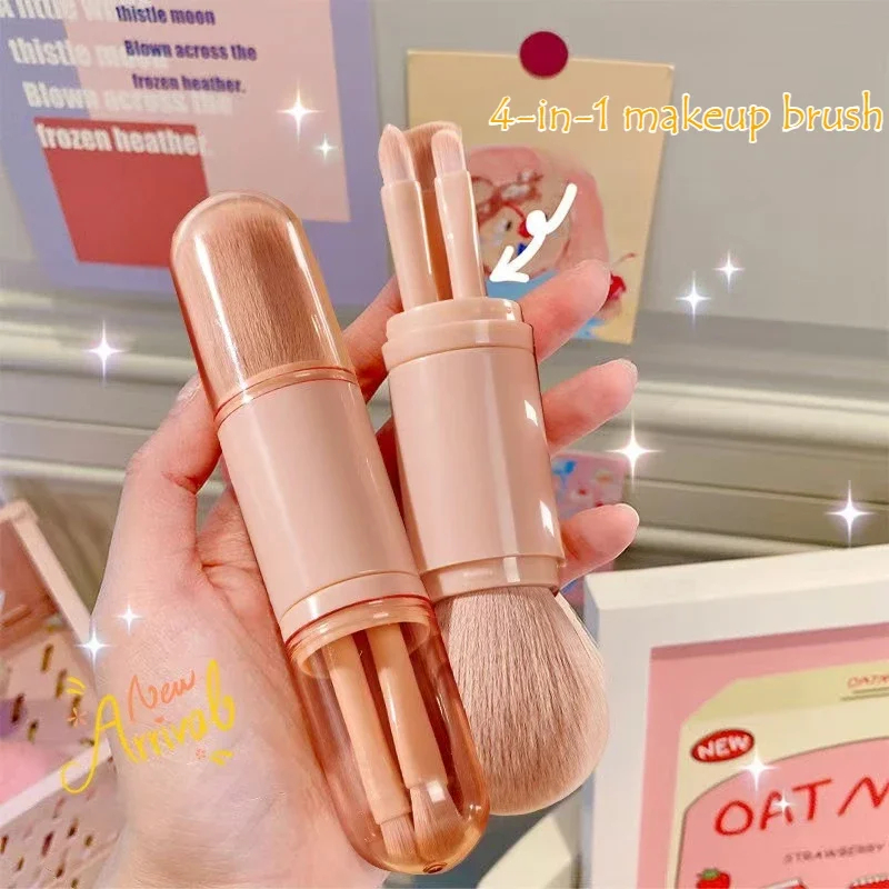 4in1 Makeup Brushes Set Travel Retractable Kabuki Brush and 3 Small Brushes For Eye With Soft Bistles Portable Touchup Eyeshadow Beas Set Travel Retractable Kabuki Brush and 3 Small Brushes For Eye With Soft Bistles Portable Touchup Eyeshadow Beauty Tools