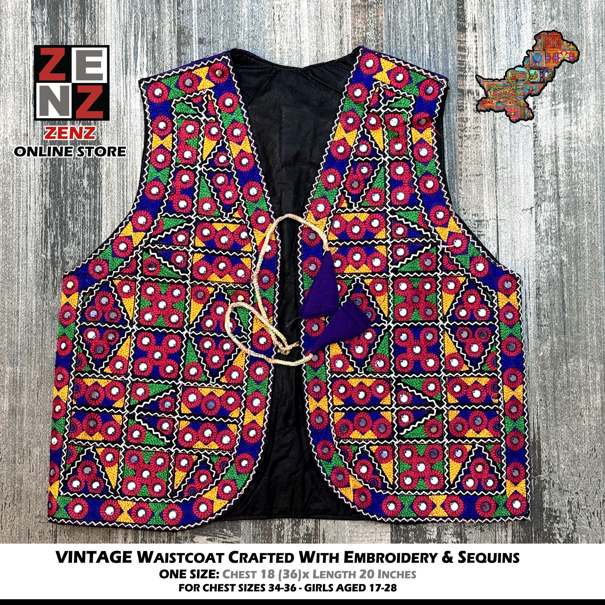 Pakistani Vintage SIndhi Traditional Wear Waistcoat Koti for Girls Women Embroidered Multicolour Embroidery Gilet by ZENZ Cultural Party Wear