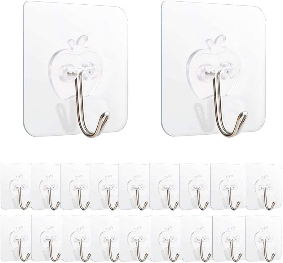 20PCS Wall Hooks - Adhesive Hooks - 15lb(Max) Heavy Duty Adhesive Hooks, Command  Hooks for Hanging, Reusable Sticky Stainless Steel Hook, Waterproof, Apply  for Kitchen, Bedroom, Bathroom