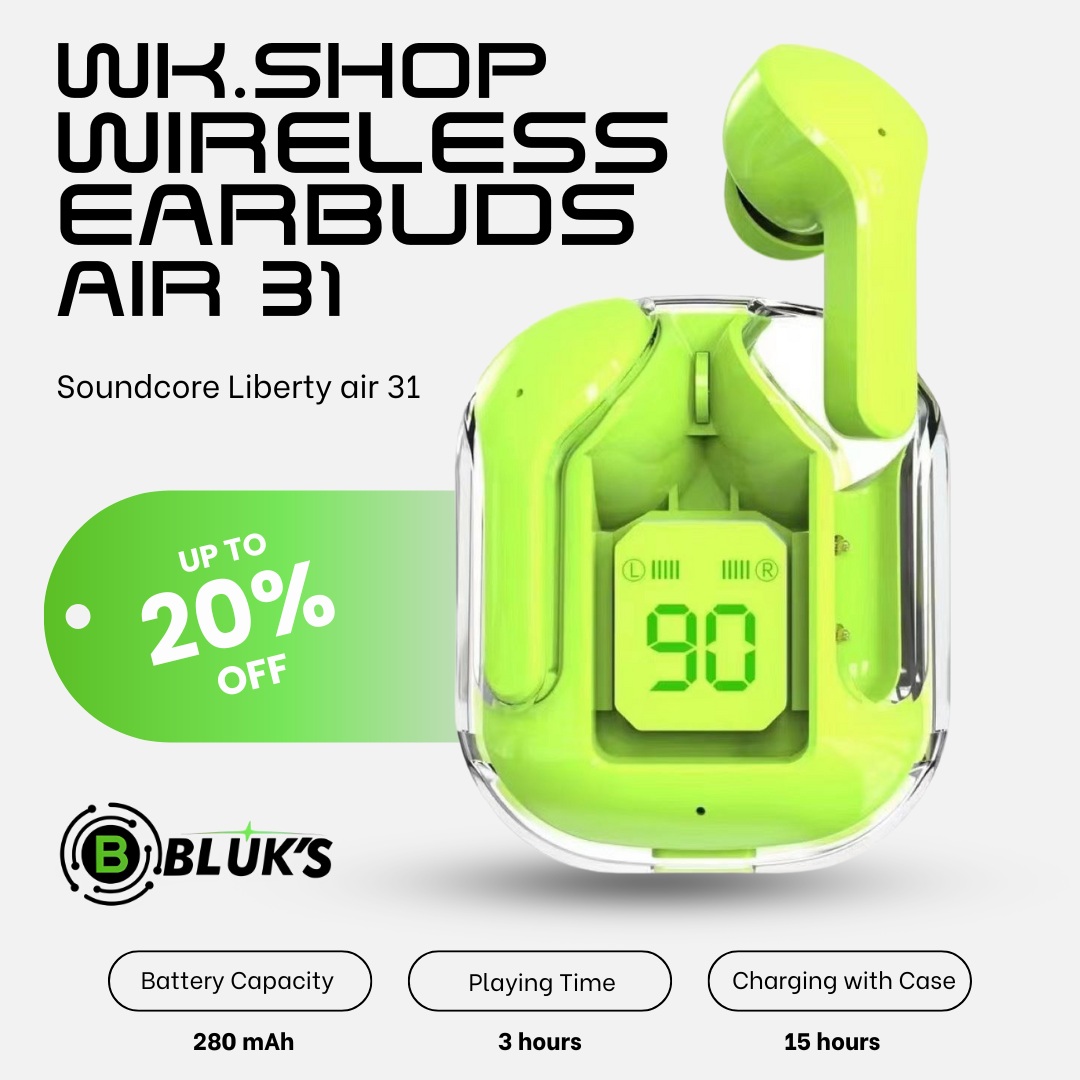 WKSHOP Air 31 Transparent Wireless Earbuds Bluetooth 5.3 TWS Earphones HD Bass Touch Control Noise Reduction Gaming Earbuds Long Battery Stereo Sound Compatible with Android iOS Mobile Phones Charging Case Low Latency Handsfree Music Ear Buds