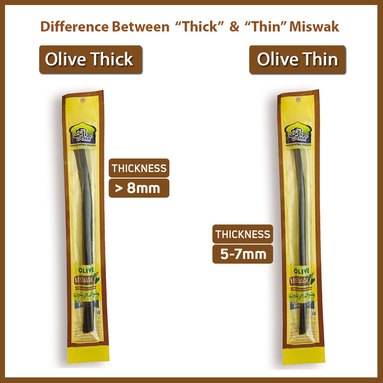 AL khair Olive (Zaitoon) Regular Miswak - Pack of 4 | Organically Grown | Oral Care