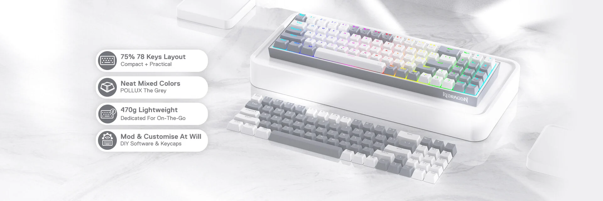 Redragon K628 POLLUX 75% Wired Mechanical Gaming Keyboard RGB with Extra Full Set of Keycaps 78 Keys 15 b69103c49b548025bf605ebe9a25ce44