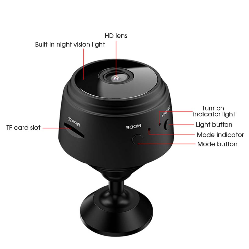 WiFi Mini Camera HD 1080p 2 Mega pixel Camera Lens Upto 128 GB Memory card supported Wireless Video Recorder Voice Recorder Security Monitoring Camera