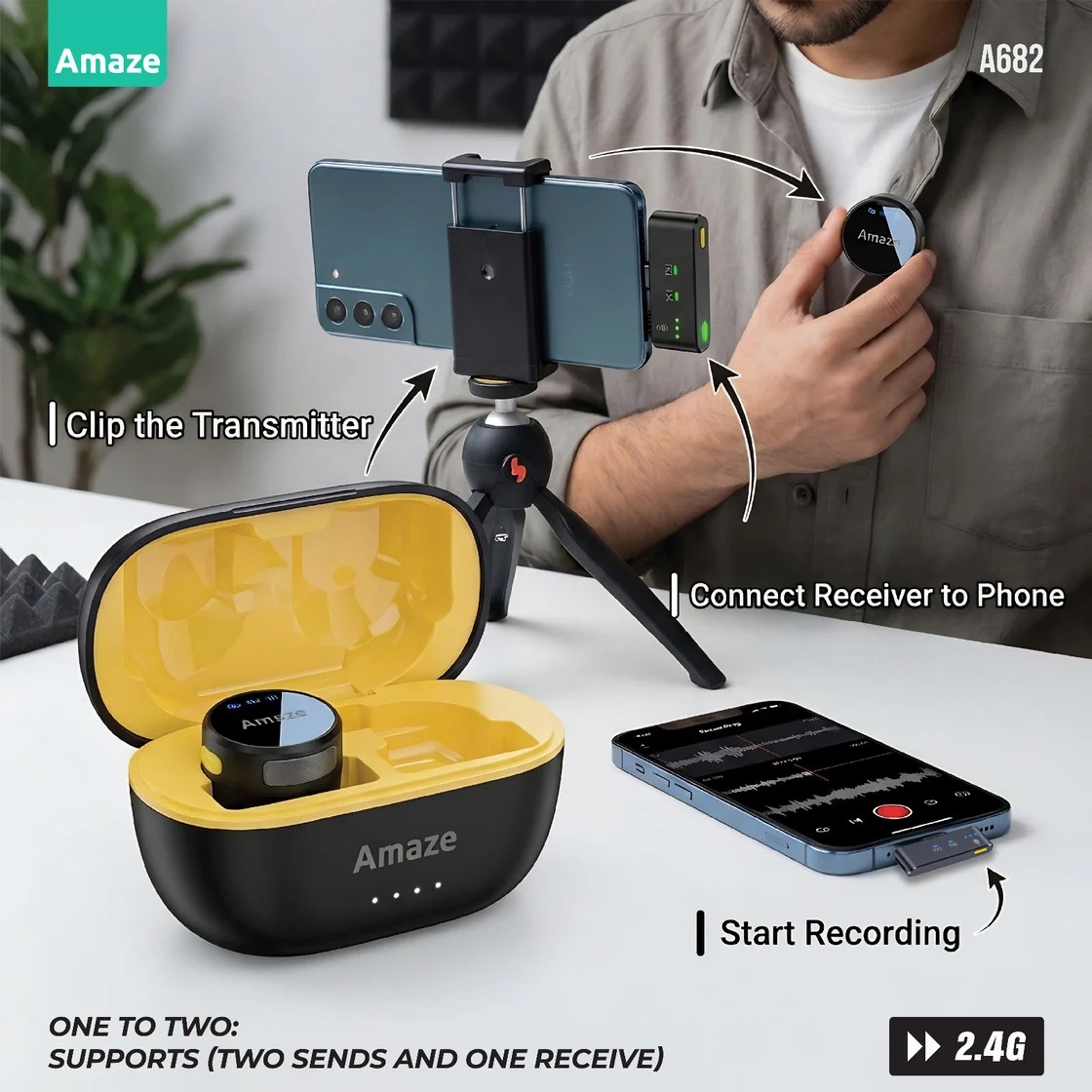 Amaze A682 Audix Core Noise Cancellation Type-C Dual Wireless Microphone 360° omnidirectional 17 b6b15d35069686d71222a85e2bbe1944