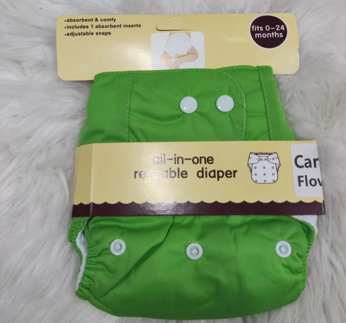 Adjustable All-in-One Cloth Diaper with Absorbent Inserts, Waterproof, Washable, Reusable for 0- 60 Months