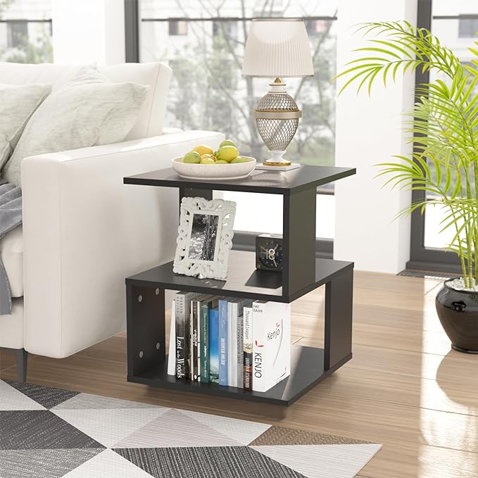 Magic Cube Nighstands 2 Tier Rectangular hollow design Side Table bedroom & office