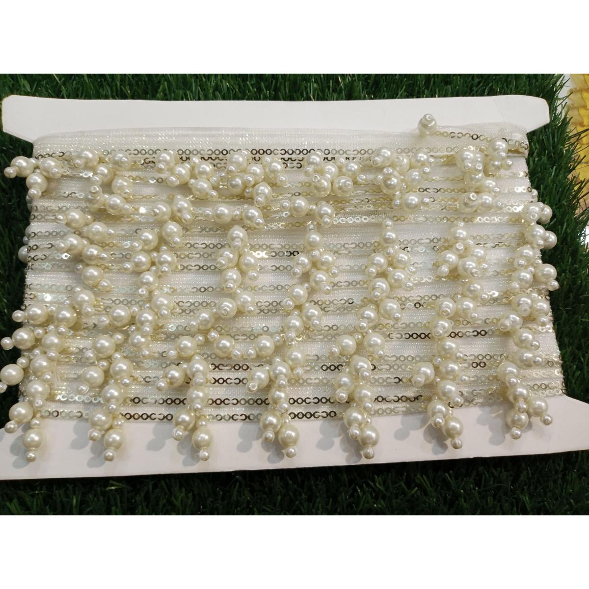ZARIMEHAL white pearl lace / pearl lace /lace / Lace for clothes/ Lace for suit/ Lace for dupatte/ Lace for shirt / Shellpearl moti lace / Different sizes available/ Bulk quantity available/ Laces are a high quality/ ZARIMEHAL