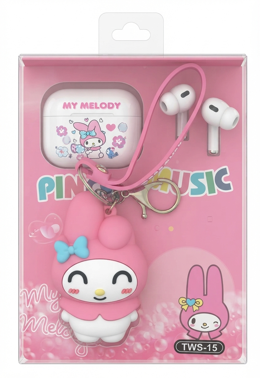 TWS Wireless Bluetooth Earbuds with Cartoon Silicone Protective Case, Keychain Strap & Rich Bass Sound