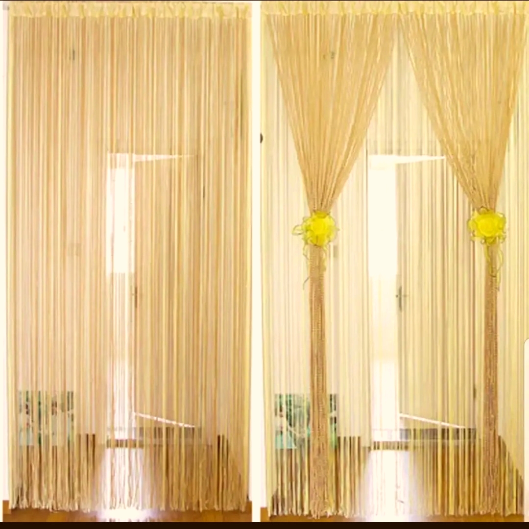 Golden Curtain Elegant Design String Door Curtain Window Panel Room Divider Crystal - Golden Parda