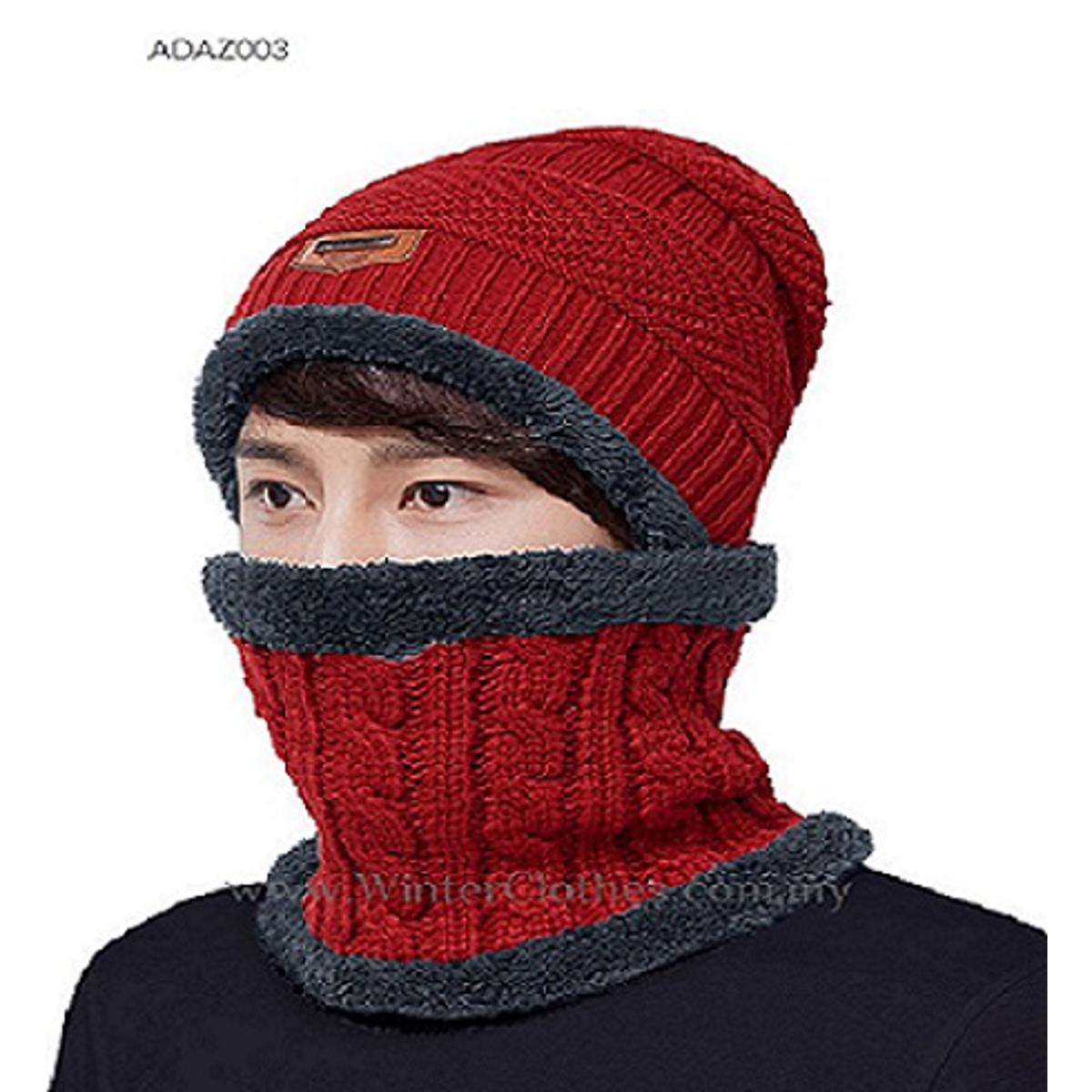 Maroon Color Winter Beanie Hat Cap Neck Warmer Scarf Set Fleece Lined Skull Cap and Scarf Unisex Hat & Scarf Set Stylish Knit Skull Cap for Men Women