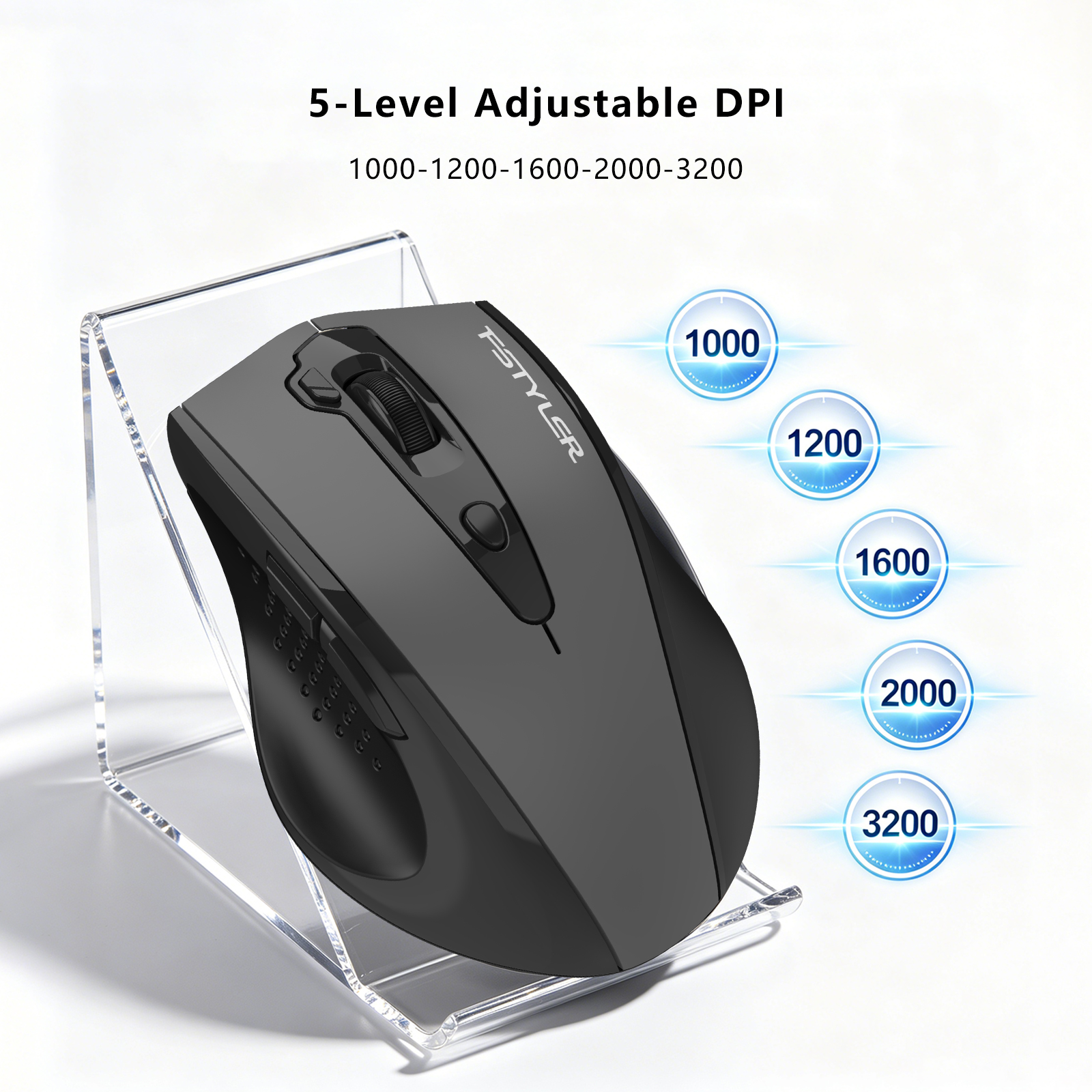 A4Tech Fstyler FG55S Plus 2.4G Wireless Mouse - 3200 DPI 5 Level Adjustable - Right-Handed Fit - Silent Clicks - For PC, Laptop, Tablet