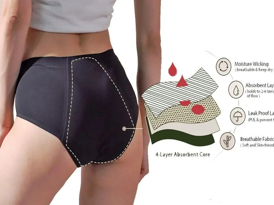 Leak Proof Multicolor Medium Absorbent Period Panty - 4 Layered, Washable and Reusable