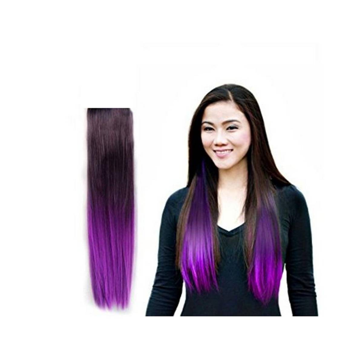 Clip In Straight Synthetic Hair Extensions - 24 Inch -Black & Purple