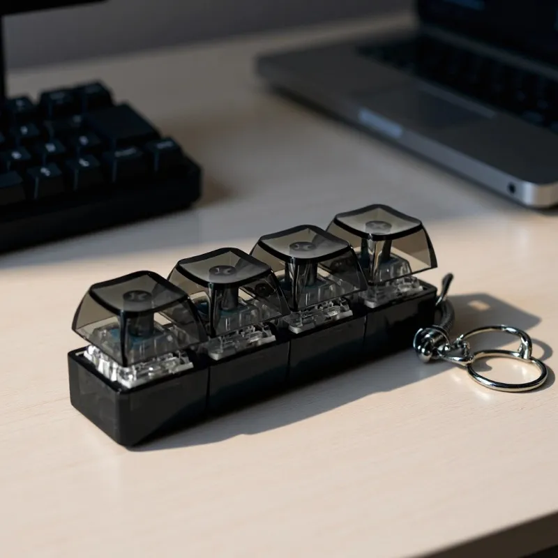 1PC Light Up Keyboard Keychain Stress Relief Clickable LED Button Toy | Mechanical Keyboard Clicker Keychain | Fidget Anxiety Relief Toy | Portable Office Desk Gadget | EDC Keychain Gift