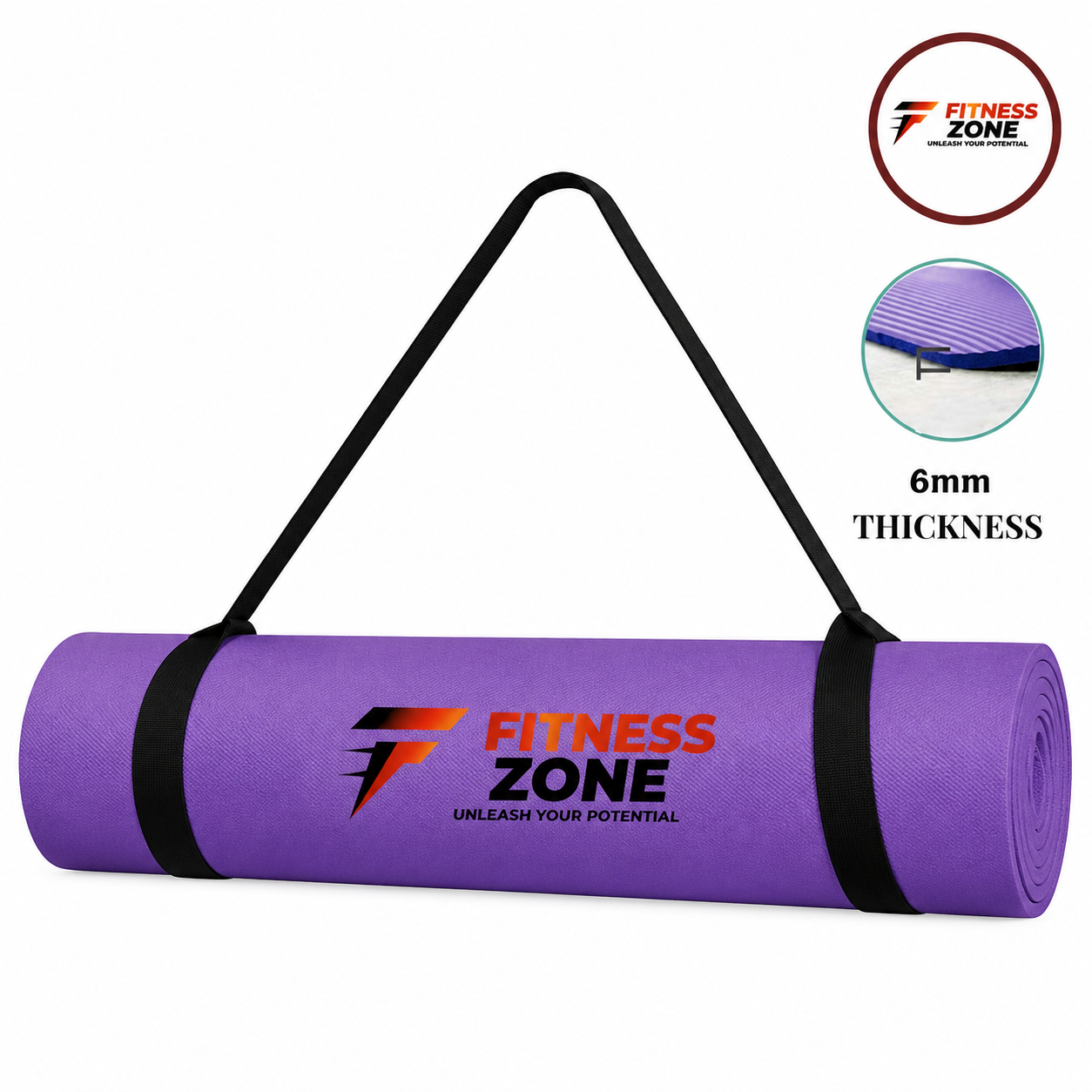 6mm Yoga Mat Best Quality / Prices Anti slip mats with free Shoulder Strap. Fitness Zone