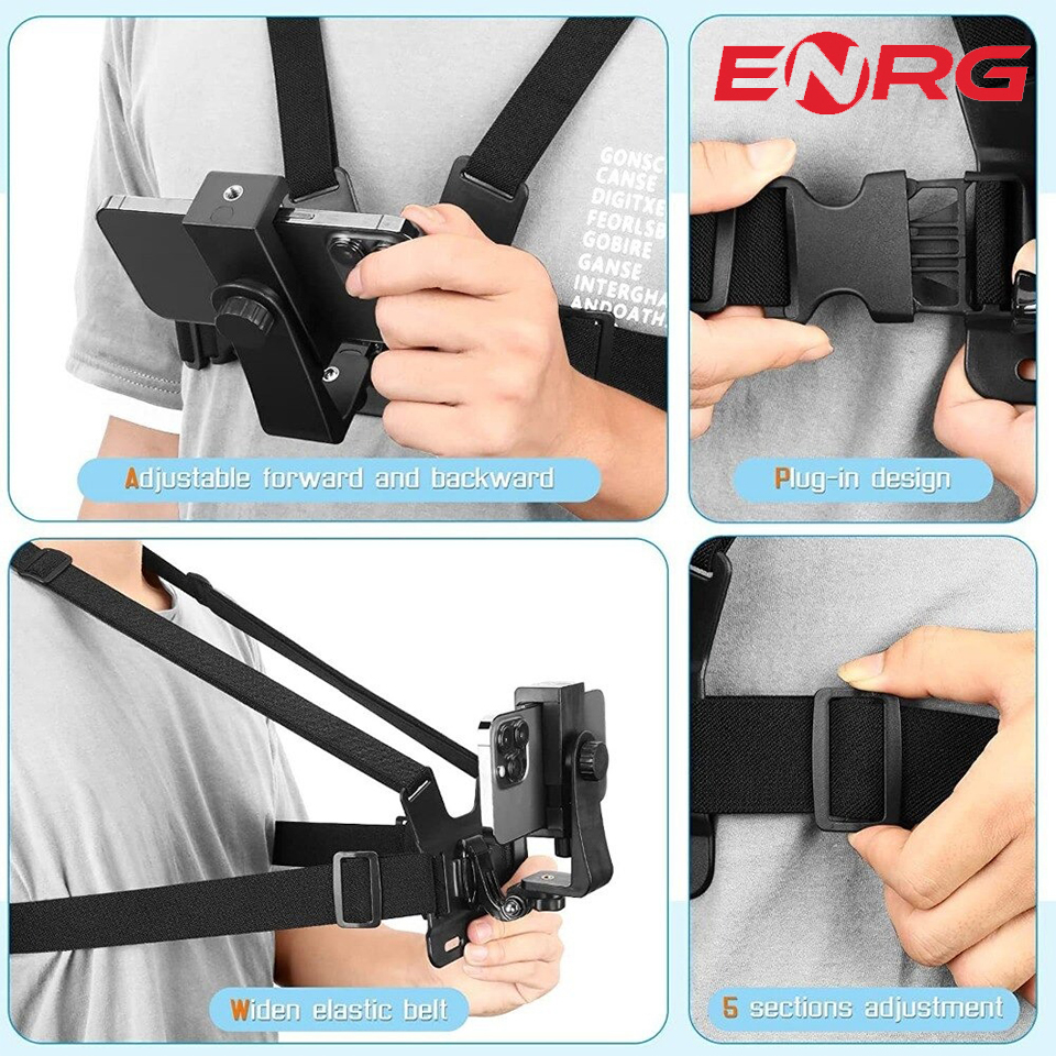ENRG Chest Camera First-Person-View Mobile Phone Holder With Back Chest Strap 360 Rotate Climbing Cycling Phone Stand Bike Motorcycle GPS Live