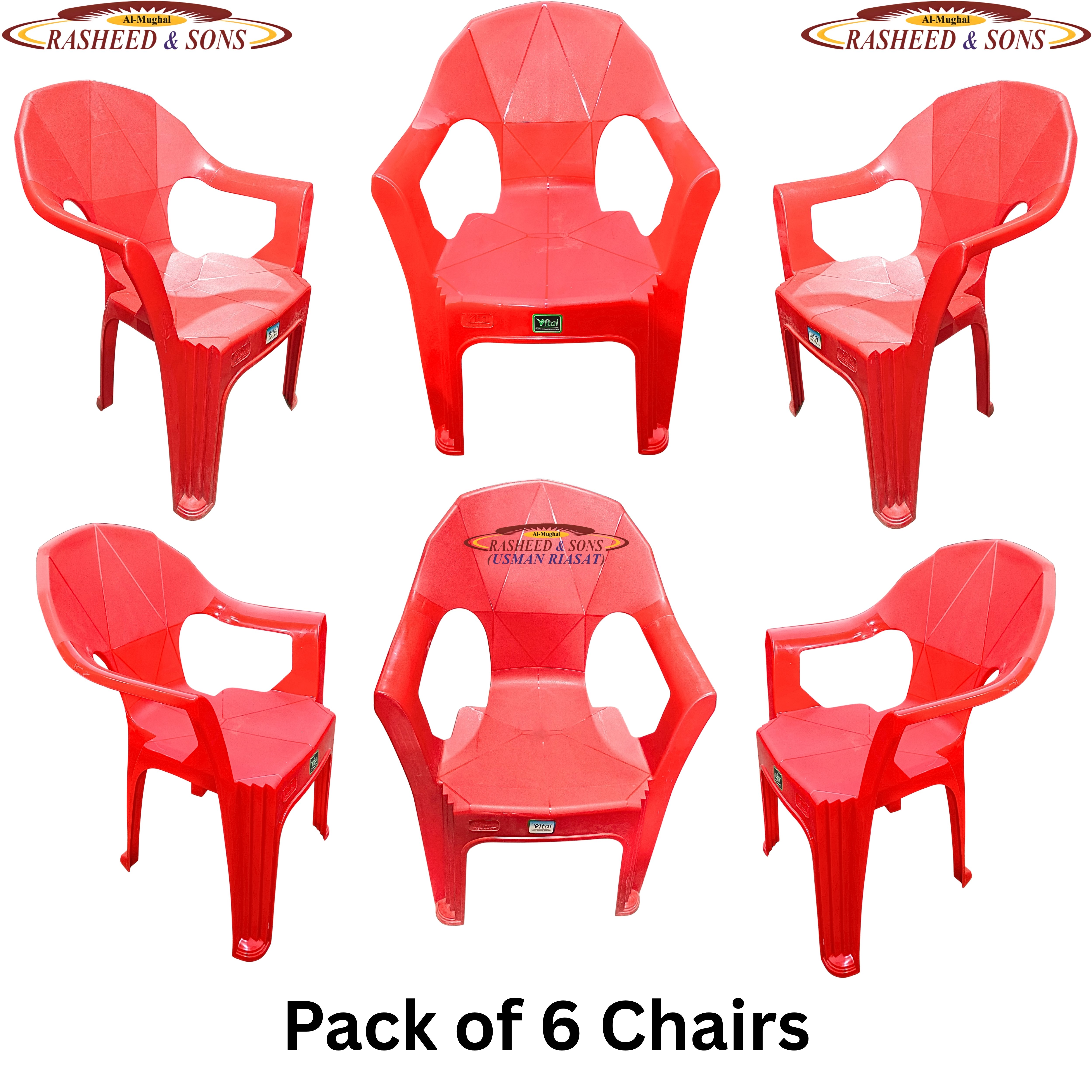 100% Pure Plastic Diamond Chair Set – Garden Patio Balcony Arm Chair – Rasheed & Sons Modern Plastic Chairs – Pack of 1, 2, 4, 6 with Fixed Table or Folding Tabl