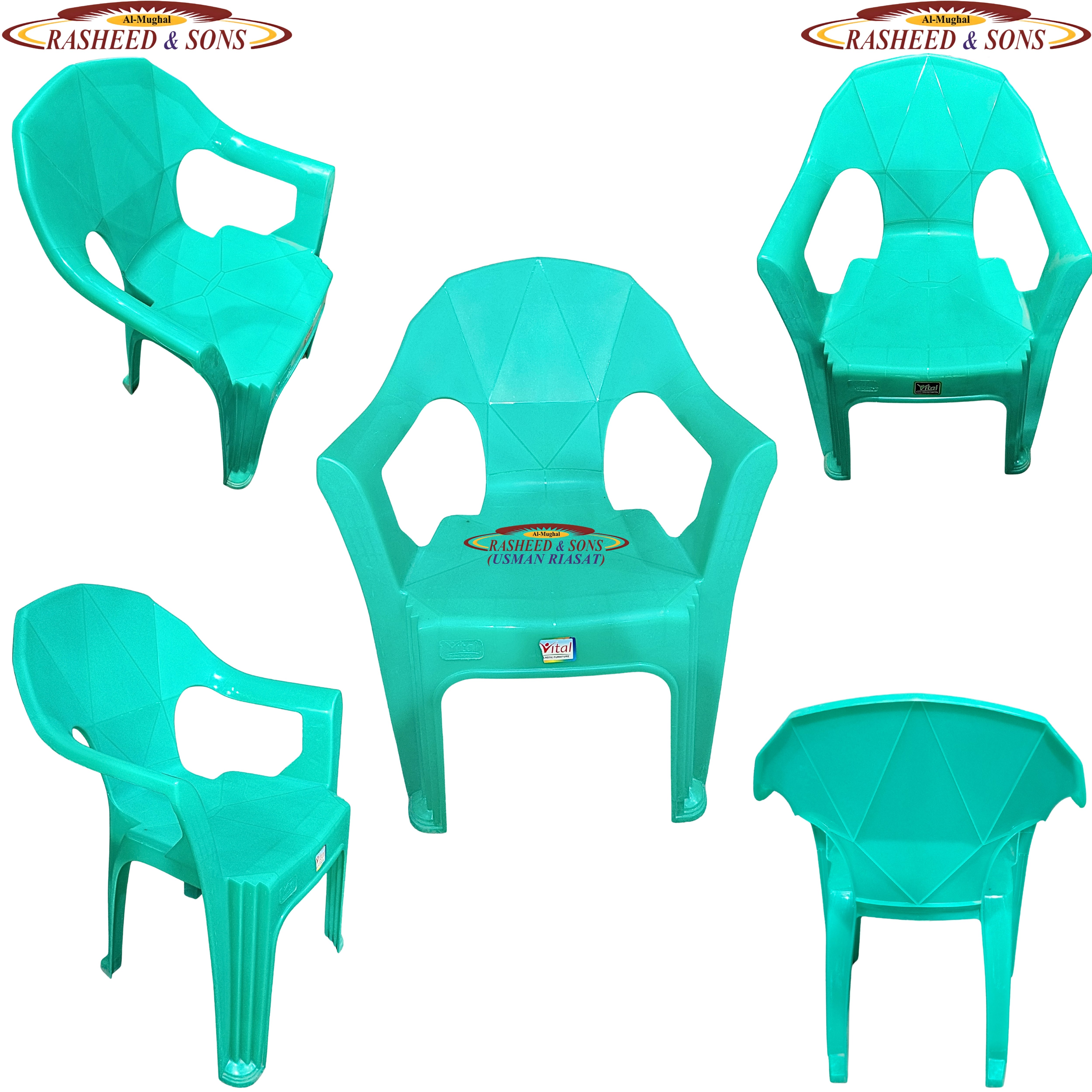 100% Pure Plastic Diamond Chair Set – Garden Patio Balcony Arm Chair – Rasheed & Sons Modern Plastic Chairs – Pack of 1, 2, 4, 6 with Fixed Table or Folding Tabl