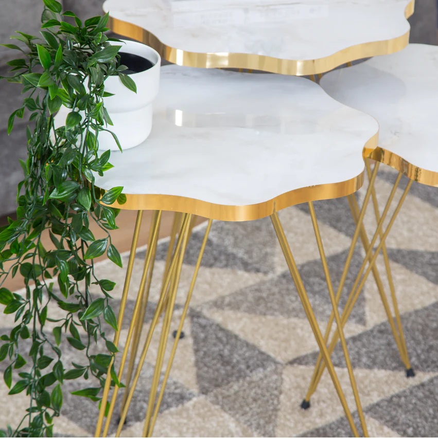 Mdf Wood Daisy Nesting Table With Metal Stand Set of 3 Round table Table Decoration coffee table Daisy coffee table dining table Nesting table set Side Table Coffee Table nesting table Decor - Set Of 3 Side Tables