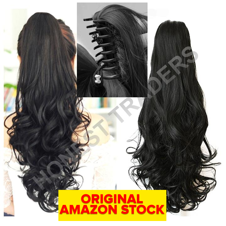 Long Curly Ponytail Hair Extensions With Claw Clip in 26 inches Natural Black Ponytail Hairpiece Weave Pony Tail Synthetic Hair