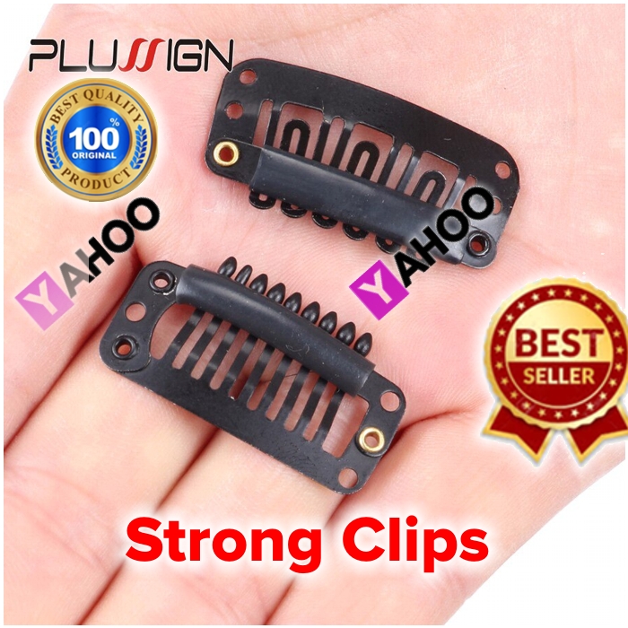5 Clips U-Shaped Clamp for Hair Extensions Wig Clips DIY Comb Black Frame & 10Pcs Brown Snap Clips U-Shape Metal Clips