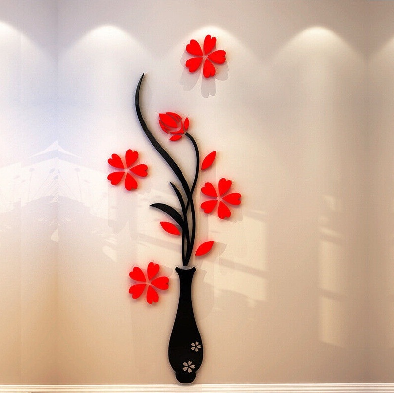 3D Wooden Vase Flower Wall Murals DIY Flower for Living Room Bedroom Decoration | Sparrow Set