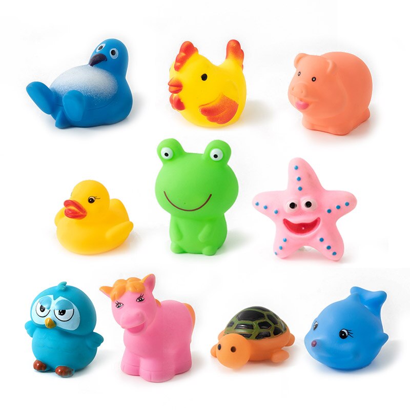 Pack of 6 Lovely Mixed  Squishy Toys Floating Animals Colorful Soft Rubber Educational Swimming Water Toys Rubber Float Squeeze Sound Squeaky Bathing Toy For Baby Boy and Girl