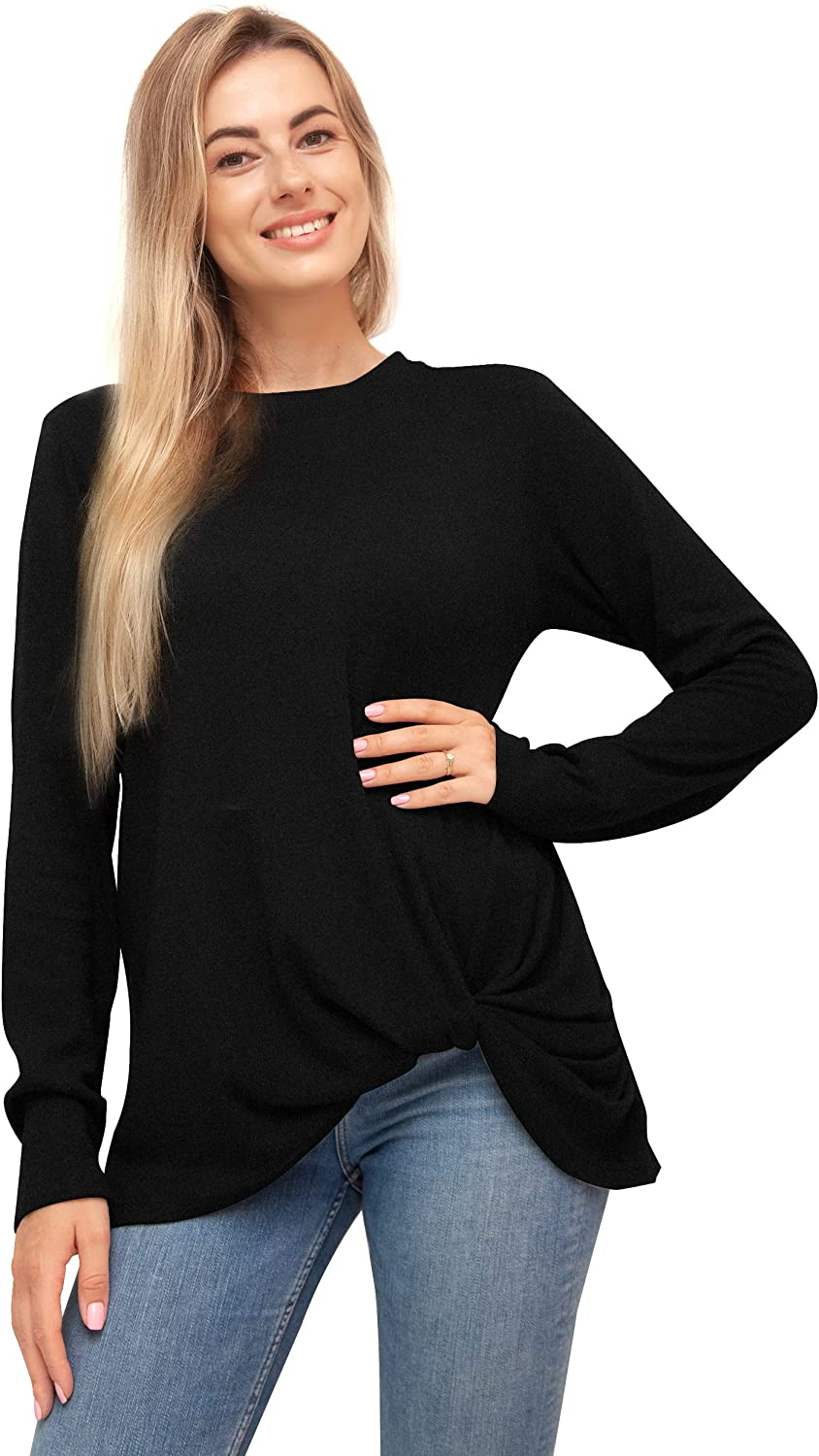 Fast Forward Women’s Tunic Blouse Twist Knot, Long Sleeves T Shirt, Loose Fitting Pullover Tops