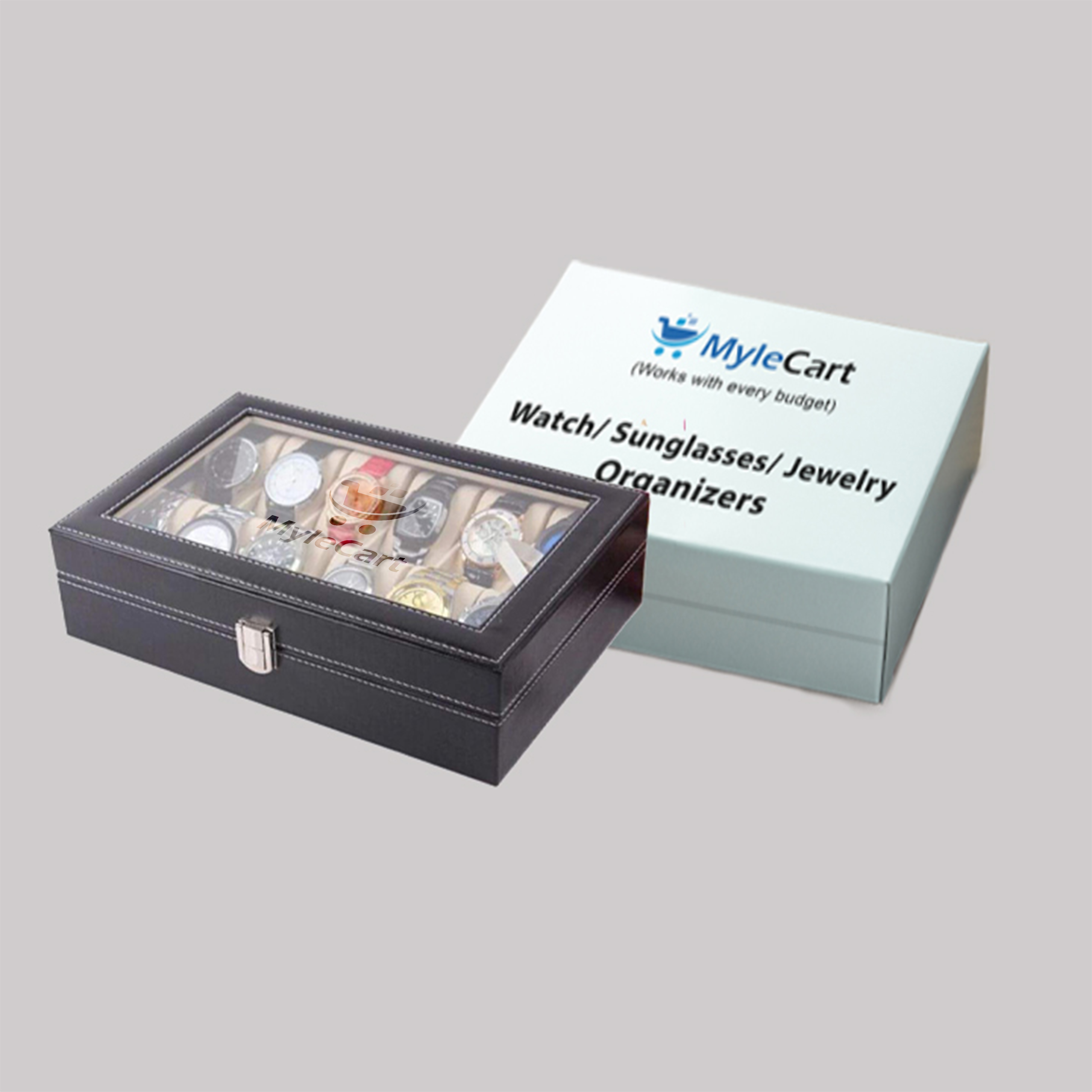MyleCart 12-Slot Watch Box – PU Leather Display Case & Organizer