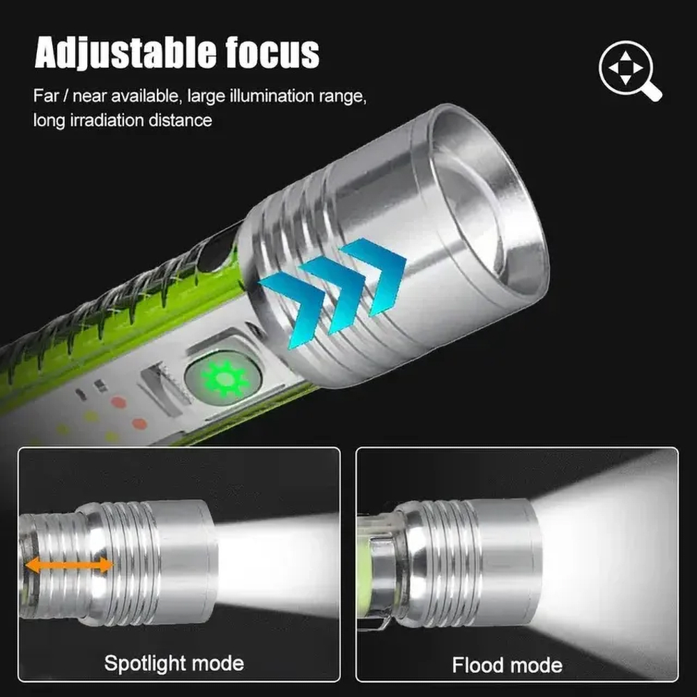 Premium Multifunctional Zoomable Flashlight Torch 520A LED Super Bright Rechargeable Long Range White Laser Light 8 Modes Flash light with Fluorescent Shell, Portable Hand Torch for Kite Flying  & Emergencies, Camping, Hiking, UV Light for Currency check