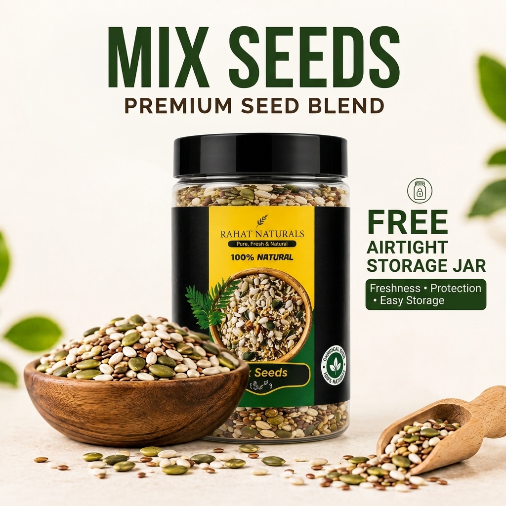 Rahat Naturals Premium Mix Seeds | 100% Natural Super Seed Blend | High Protein, Fiber & Omega 3 | Healthy Breakfast & Snack Seeds | Pumpkin, Sunflower, Flax & Sesame Seeds | Fresh & Nutritious