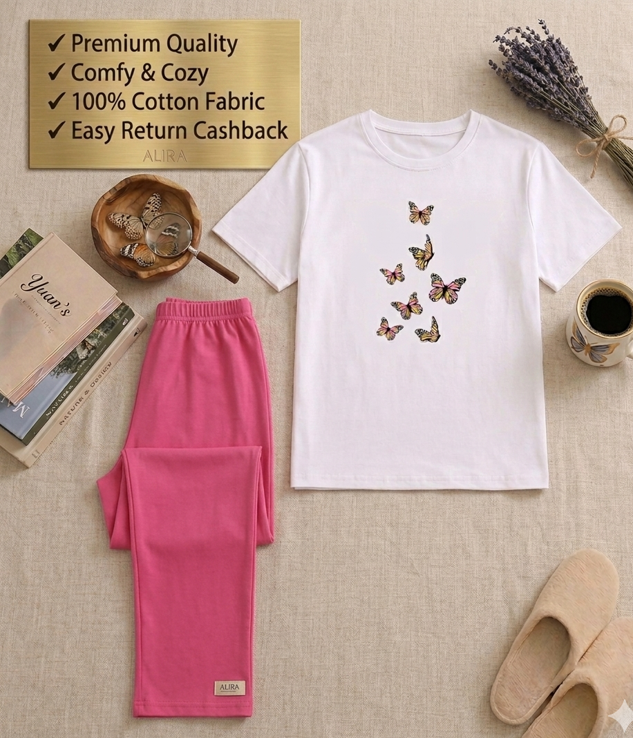 Nighty Soft Cotton Night Wear for Women Night suit for girls and women, Sleeping Multicolor Dress Girls Sleepwear Loungewear Summer Sleeping Suit T shirt and Pajama ,Night Dress for girls and women price in Pakistan