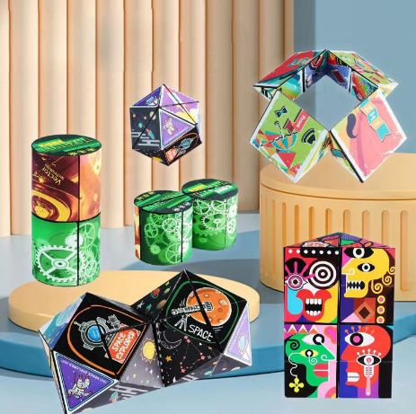 Fidget Cube Geometric Changeable Children's 3D  Magnetic Magic Cube Infinite Flip Intelligence Puzzle Decompression Toy
