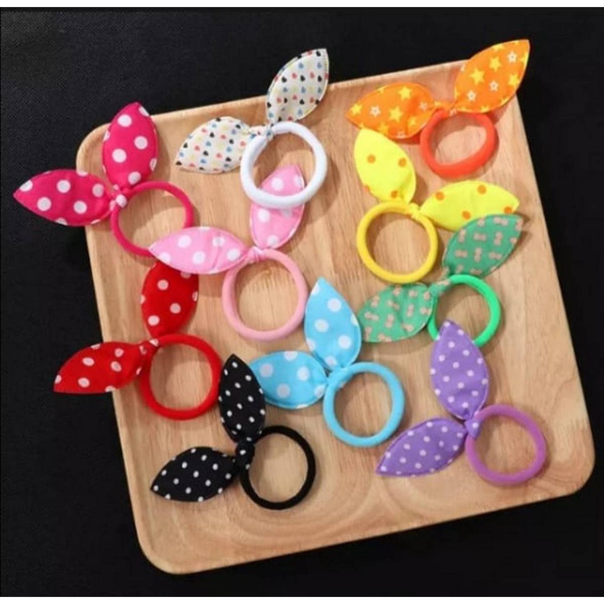 Pack Of 4 Cute Rabbit Ear Hair Ring Girl Rubber Band Elastic Band Multicolour Band