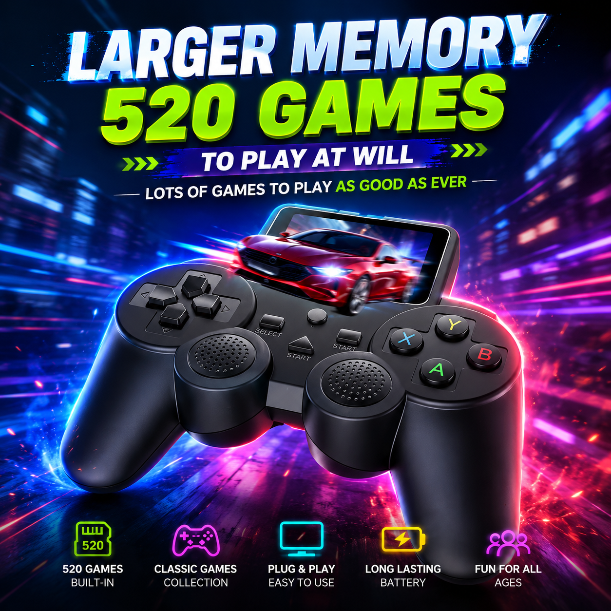 Video Game S10 Q12 Gaming Console Sup 500 in 1 Handheld Video Games for Kids Console - 520 Game Box Plus Classic Video Games for Tv Gaming - Combat Fun