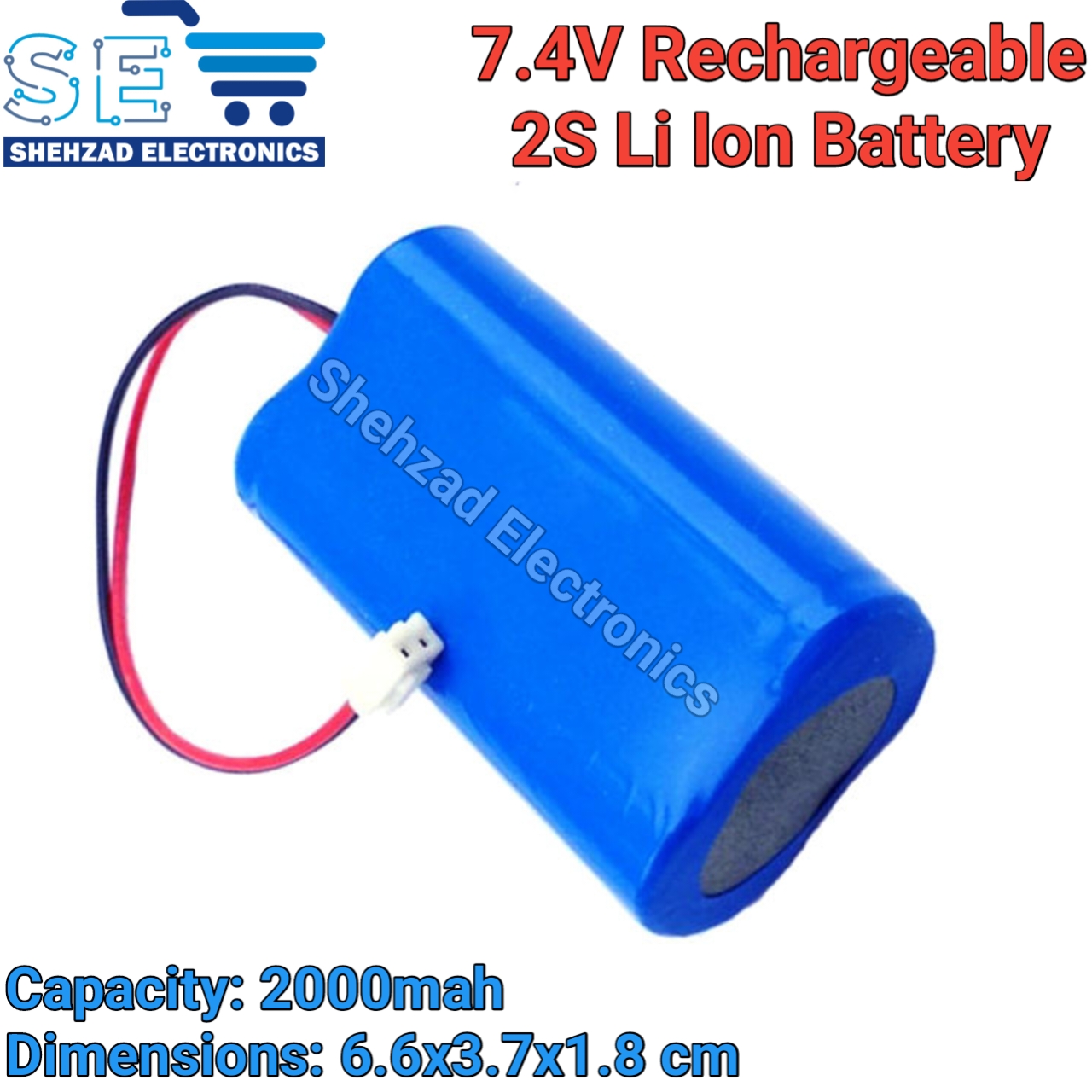 7.4V 2000mAh Rechargeable 2S Li-Ion Battery Pack | Compact Size | Ideal for DIY Projects, Robots, and Electronics