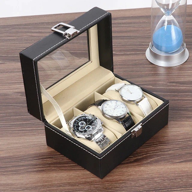 Watch Box Organizer for Men PU Leather Storage Case Classic and Luxury Style Black/Brown 6/8/10/12 Grid