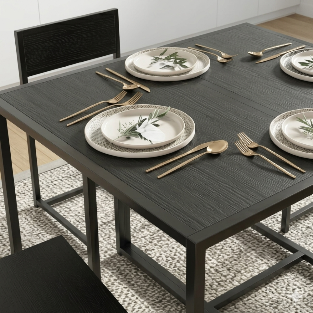 Modern 4 Seater Dining Table Set with Chairs | Stylish Black Dining Room Table & Chair Set | Space Saving Furniture for Home, Kitchen & Apartment