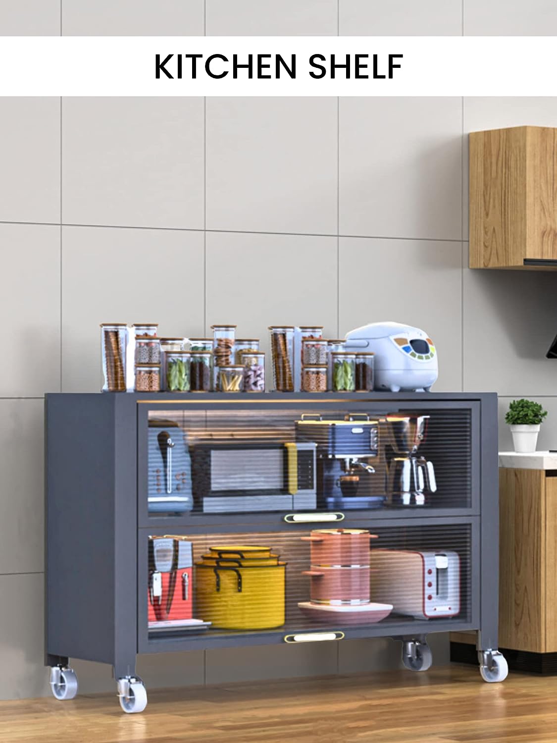 Kitchen Home Storage Organizer Cabinet Shelves with Doors Wheels