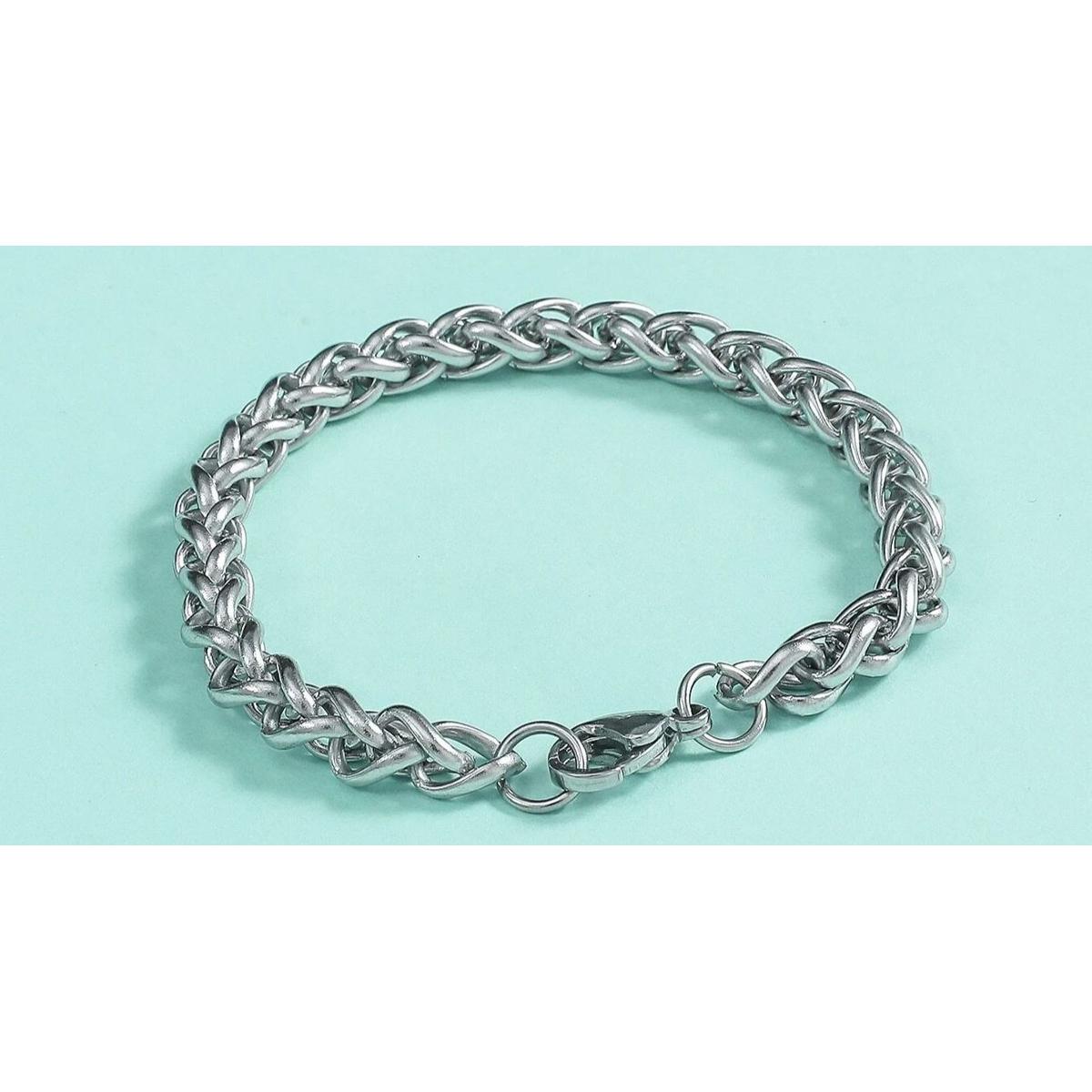 Silver Stainless Steel Simple Wheat Link Chain Bracelet For Men / Boys / Girls