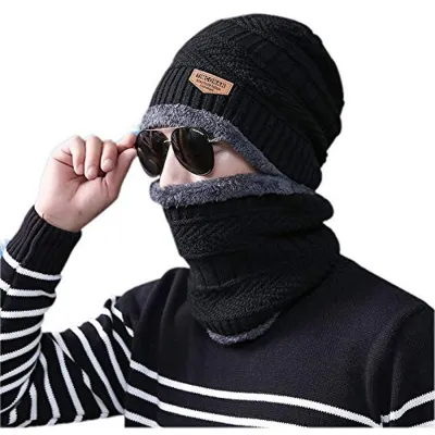 Winter Beanie Hat Cap Neck Warmer Scarf Set Fleece Lined Skull Cap and  Scarf Unisex Hat & Scarf Set Stylish Knit Skull Cap for Men Women