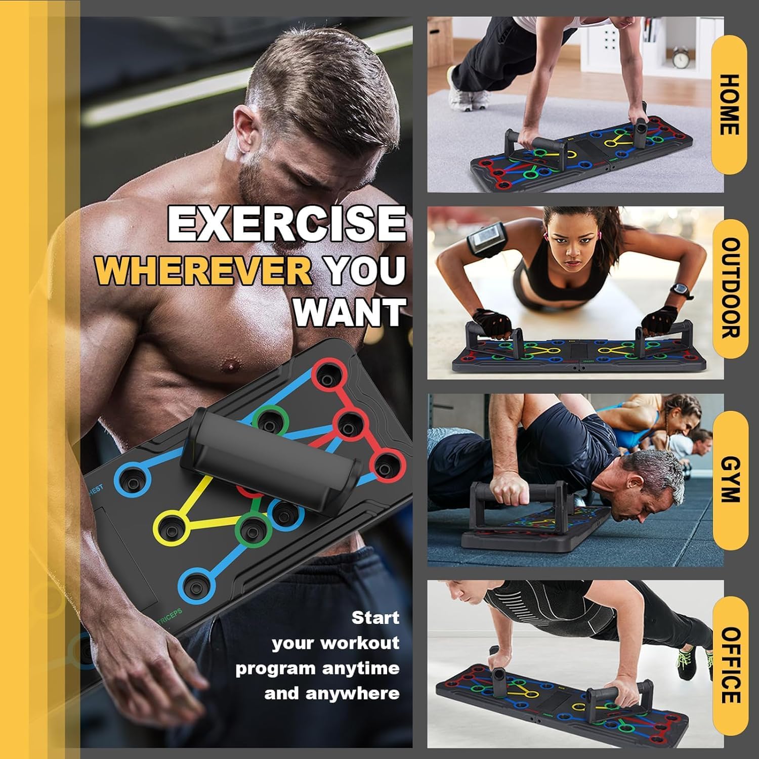 Multifunctional Pushup Board - 12 in 1 Body Building Push Up Rack - Adjustable Hand Gripper for Forearm Strength - 11Pcs Resistance Bands Set - Best Home Workout Equipment - Home Gym Combo - Fitness Equipment - Exercise Kit