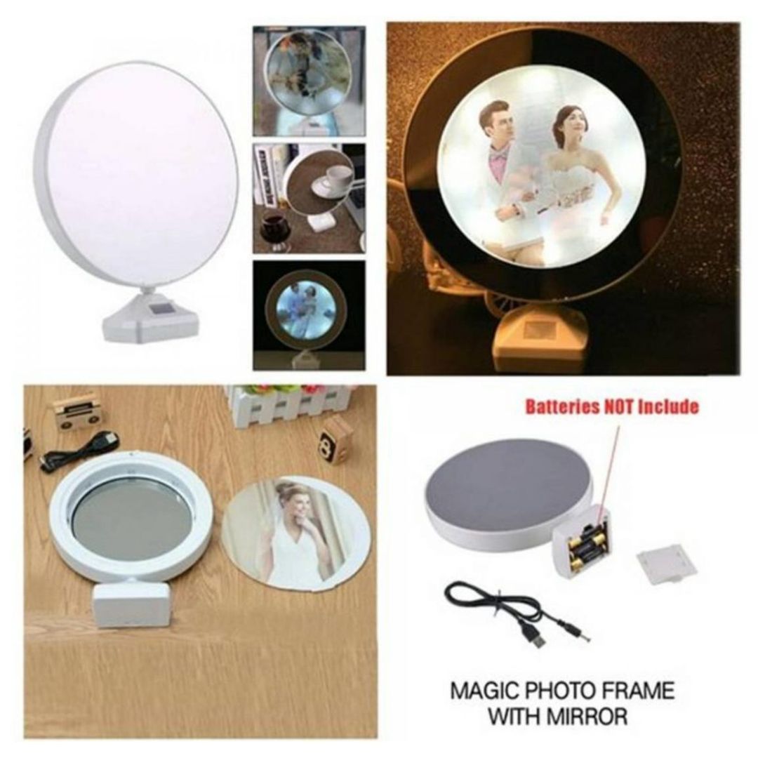 Magic Mirror Photo Frame for girls with round LED for wall, bedroom, wall set Imported Quality